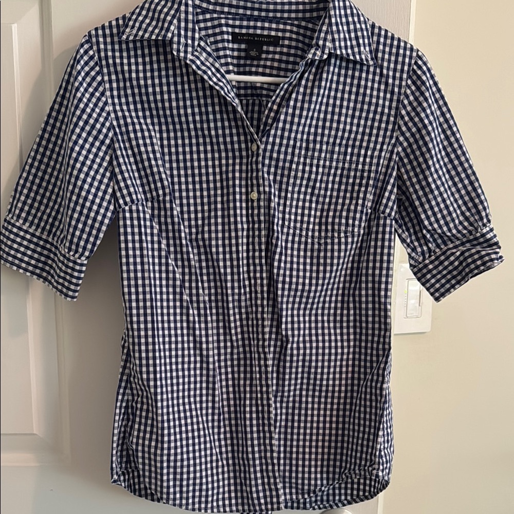 Banana Republic Navy and White Plaid Shirt
